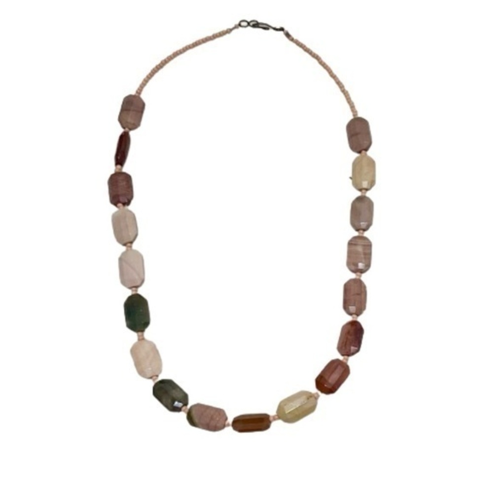 Brown green tan taupe stone beaded Necklace